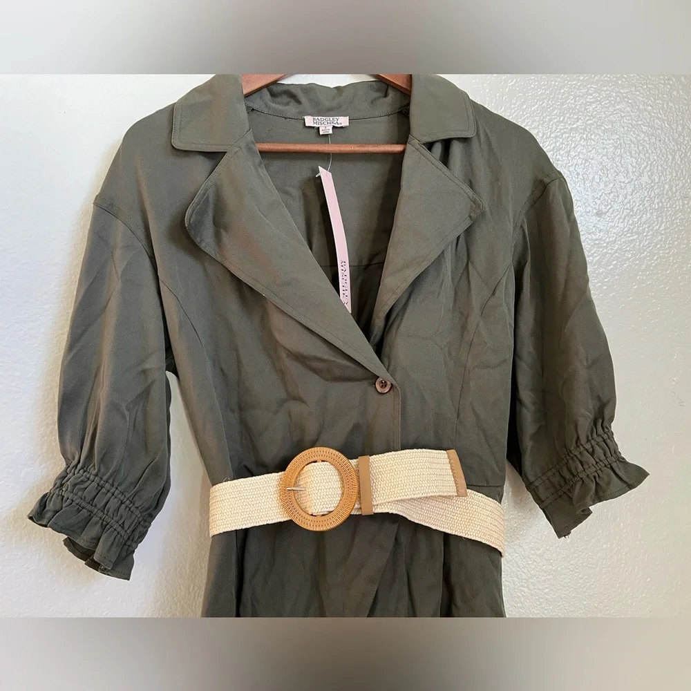 Badgley Mischka tweed collection. Olive green biscuit belted jumper. Size Small - Picture 5 of 11